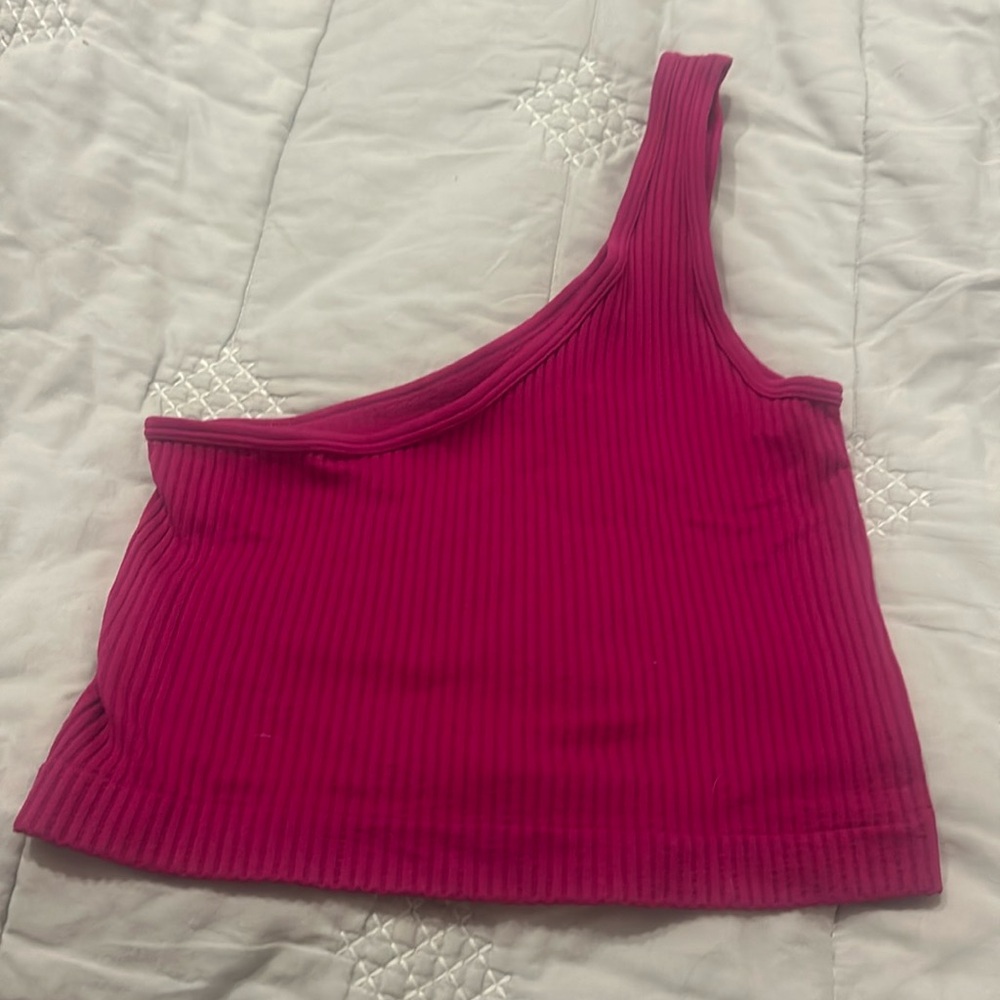 one shoulder pink tank